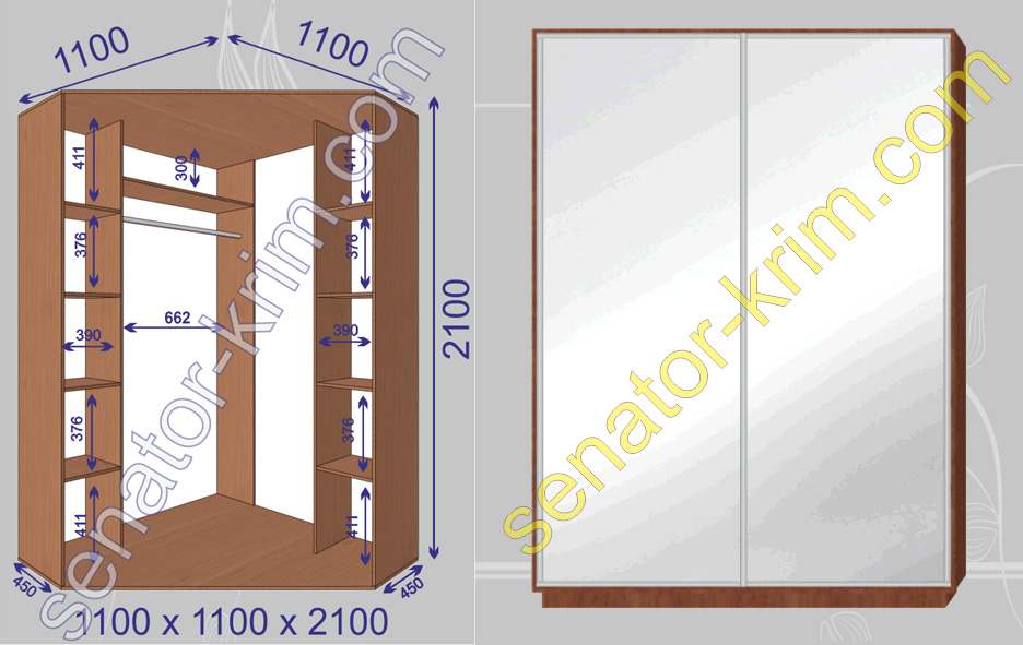 Угловой шкаф-купе «Сенатор» 2100 Зеркало