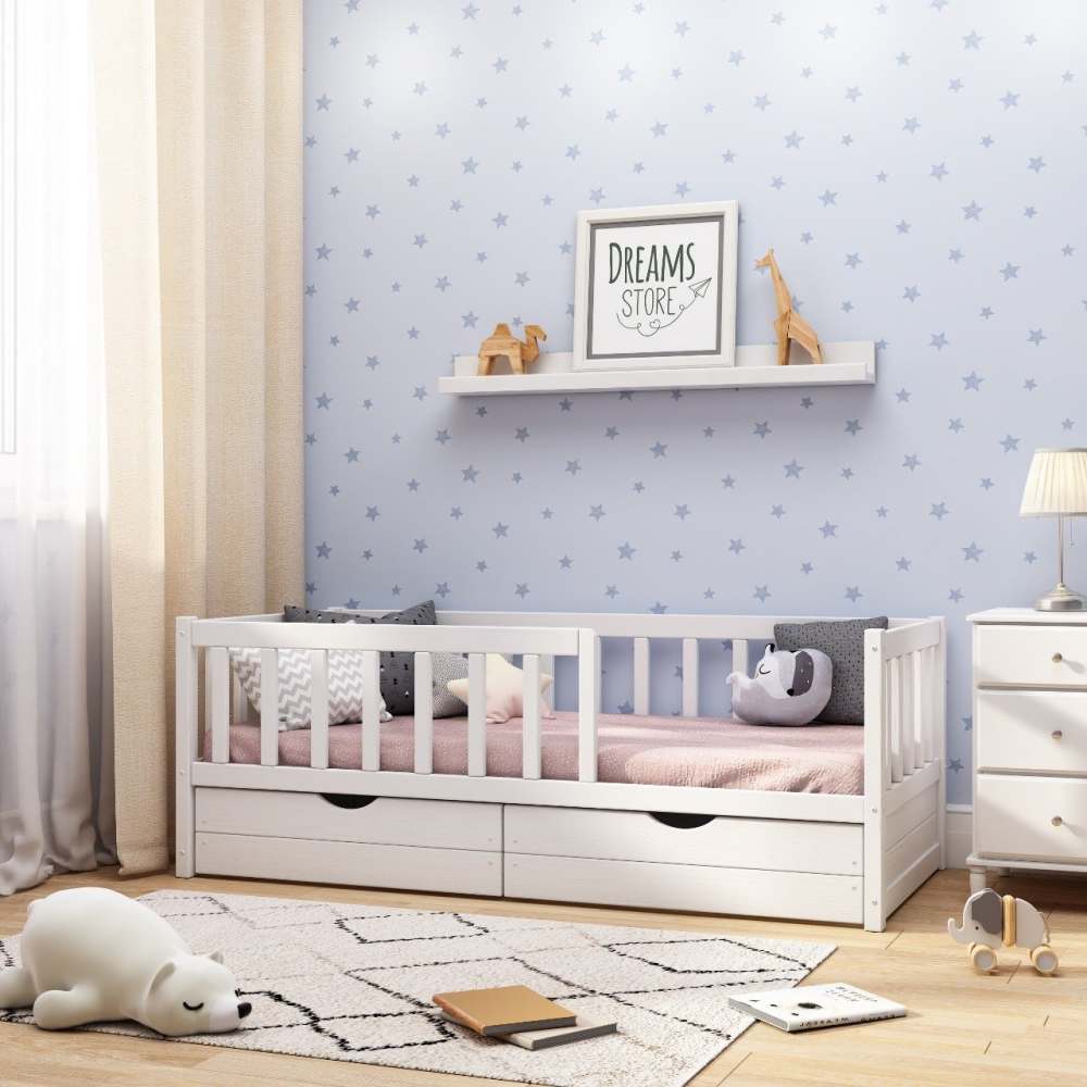 Кроватка «Бейсик Бук» 160х80 Белая/Стойки Белый цвет